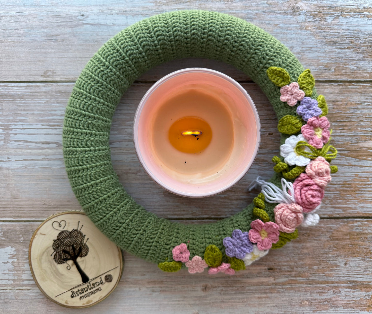 Handmade Crochet Floral Spring Wreath, 10-inch Decorative Accent, Pastel Flower Candle Ring, Door & Wall Hanging, Spring Home Decor, Readymade, Unique Home Decor, Mothers Day Gift Idea