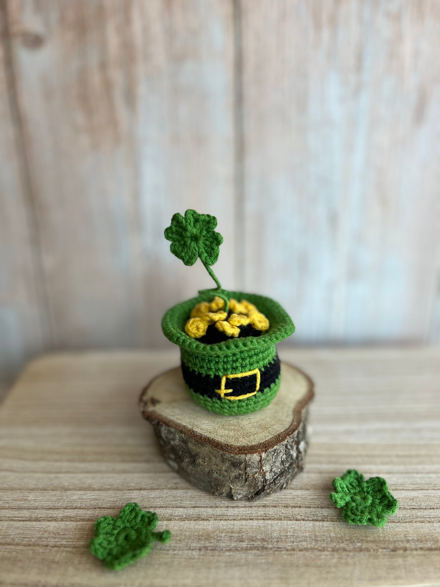 Crocheted Leprechaun Hat with Shamrock and Gold Coins – St. Patrick’s Day Decor, Readymade, Unique Crocheted St. Patrick’s Day Decor