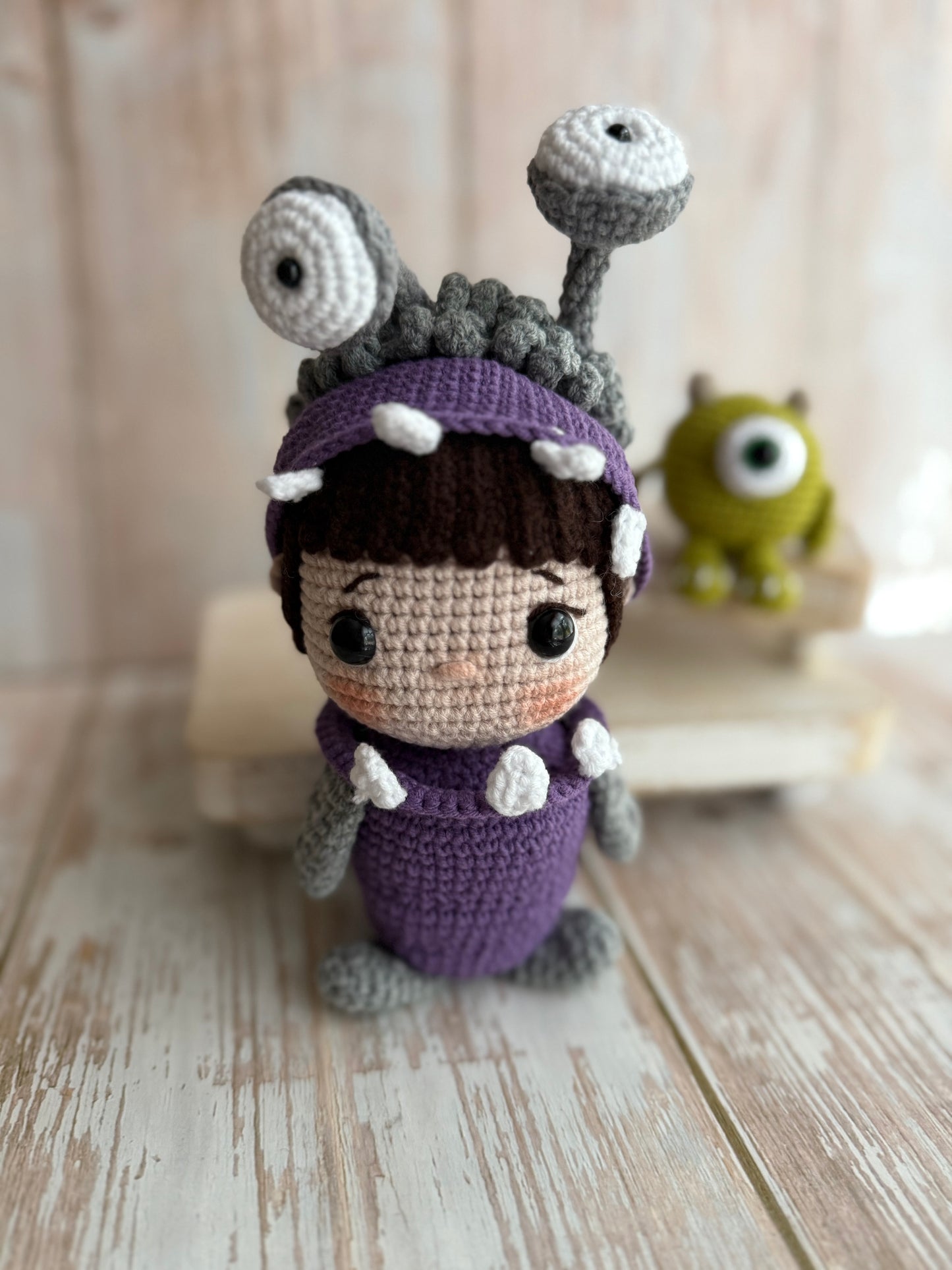Little Boo in Monster Costume – Hand-Crocheted Amigurumi Doll, Monster Boo – Adorable Hand-Crocheted Doll, Boo in Disguise – Handmade Crochet Collectible, Unique Gift Idea, Birthday Gift