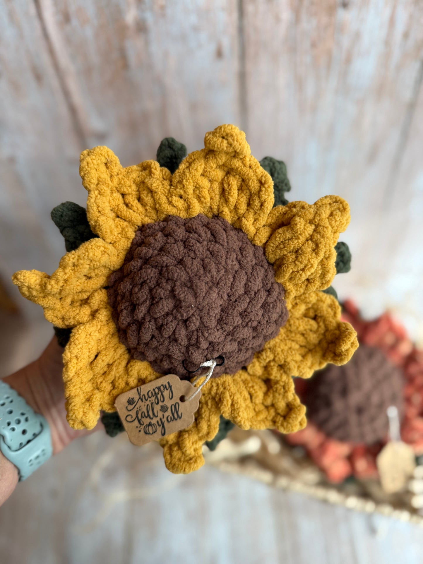 Large Crochet Sunflowers – Mustard & Orange – Fall Tiered Tray or Hanging Decor, Rustic Farmhouse Crochet Sunflowers, Autumn Crochet Sunflowers – Perfect for Tiered Tray or Wall Hangin