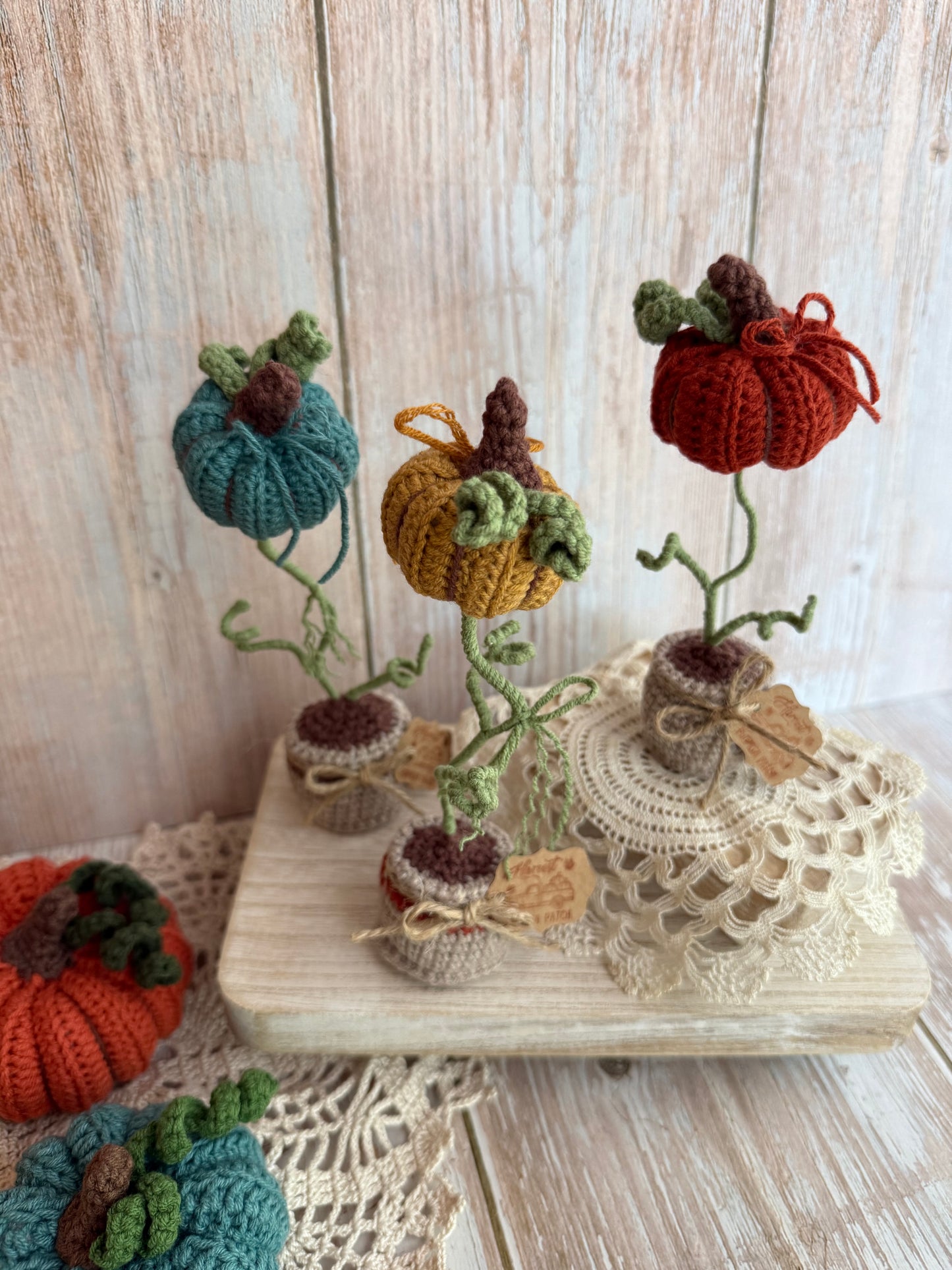 Crochet Pumpkin Plant in Pot, Fall Home Decor, Autumn Decoration, Mini Pumpkin Plant Crochet Decoration, Rustic Crochet Pumpkin in Pot, Handmade Fall Pumpkin Pot Accent, Crochet Pumpkin Farmhouse Style