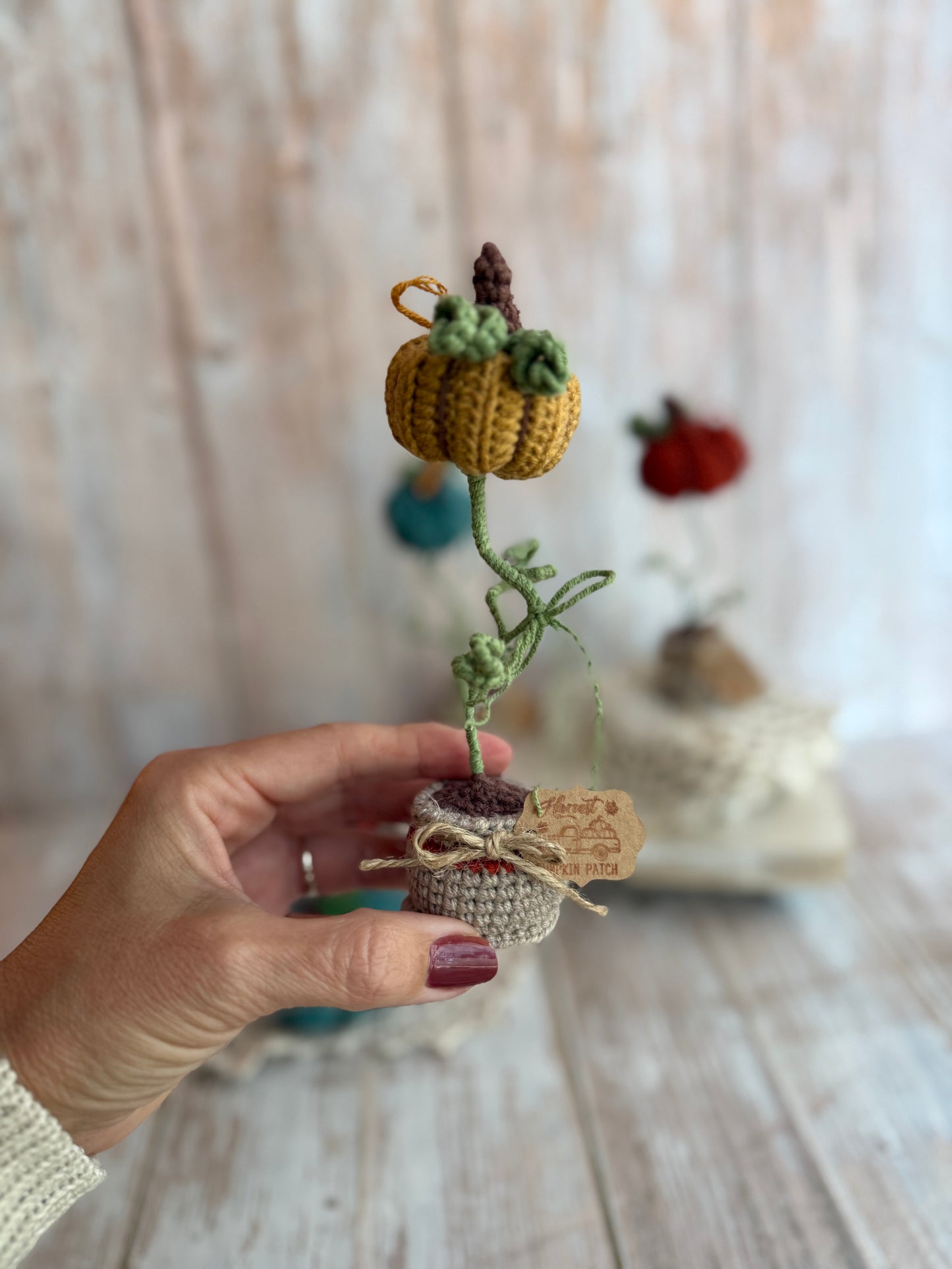 Crochet Pumpkin Plant in Pot, Fall Home Decor, Autumn Decoration, Mini Pumpkin Plant Crochet Decoration, Rustic Crochet Pumpkin in Pot, Handmade Fall Pumpkin Pot Accent, Crochet Pumpkin Farmhouse Style