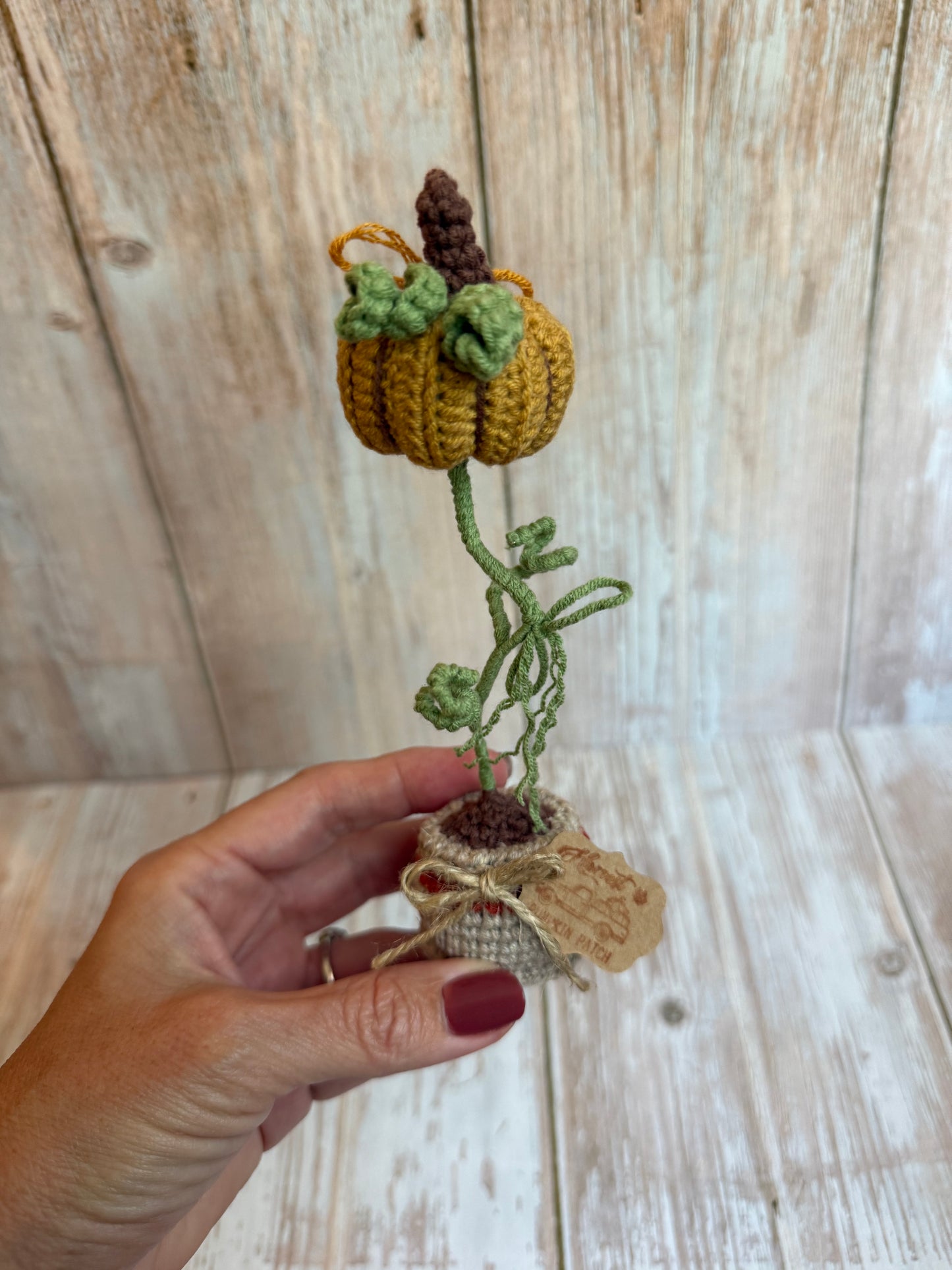 Crochet Pumpkin Plant in Pot, Fall Home Decor, Autumn Decoration, Mini Pumpkin Plant Crochet Decoration, Rustic Crochet Pumpkin in Pot, Handmade Fall Pumpkin Pot Accent, Crochet Pumpkin Farmhouse Style