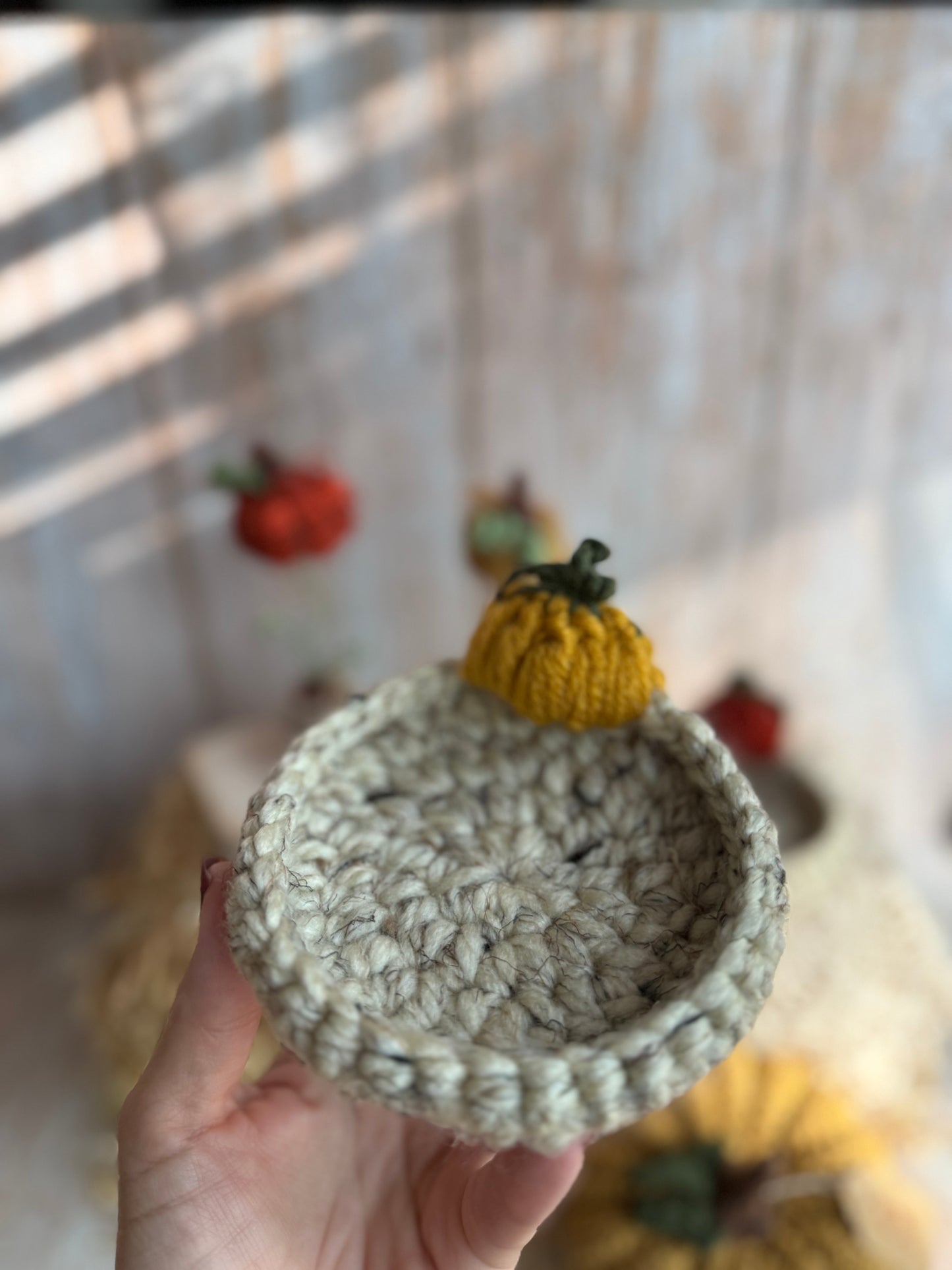 Crochet Pumpkin Patch Coasters, Handmade Fall Coasters, Rustic Pumpkin Design, Autumn Harvest Crochet Coasters, Pumpkins, Pumpkin Trio Crochet Coasters, Farmhouse Fall Decor