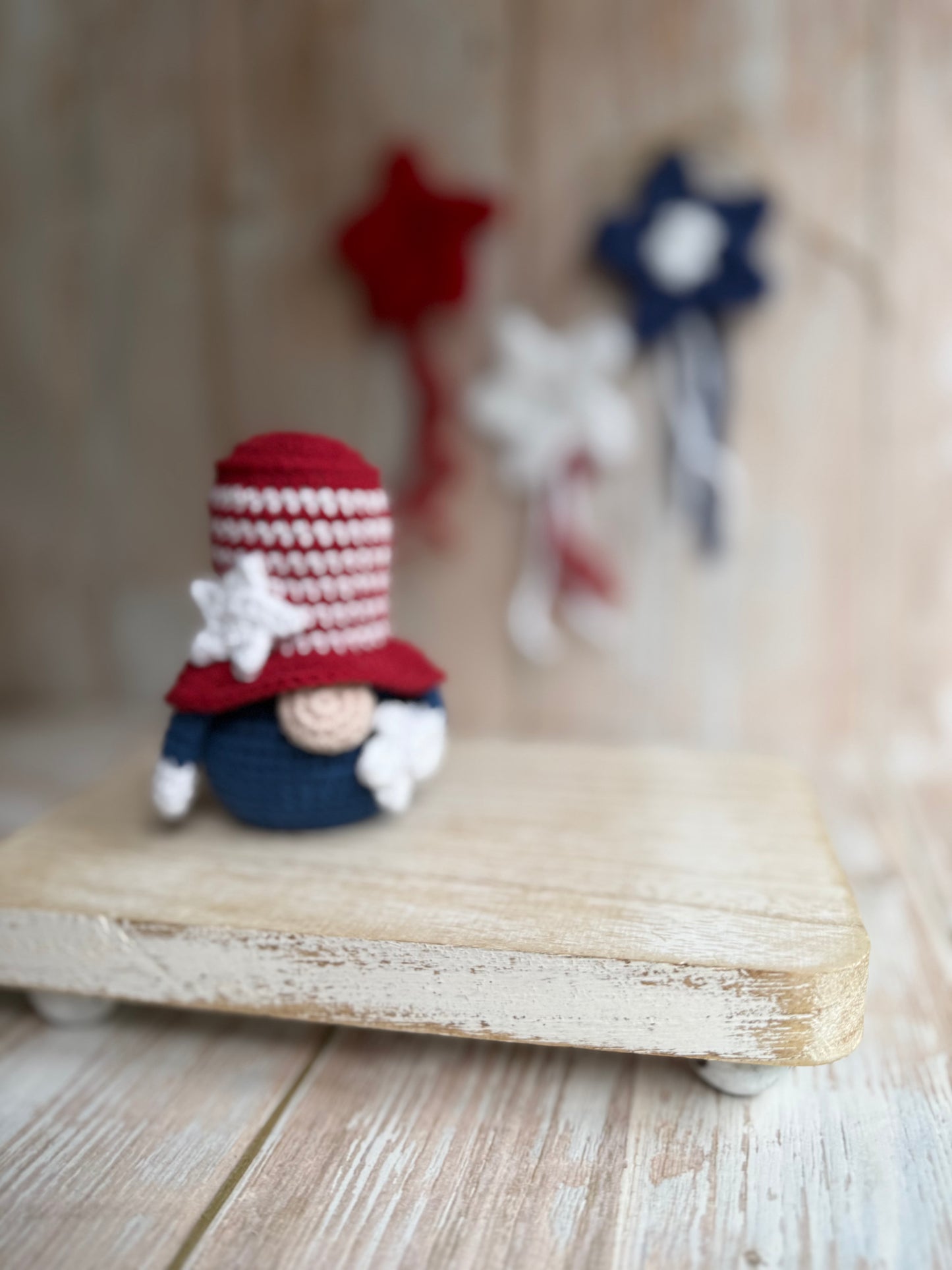 Uncle Sam Crochet Gnome Patriotic Holiday Decor, Stars & Stripes Gnome – Handmade 4th of July Cutie, Red, White & Blue Gnome Mini Patriotic Amigurumi, Liberty Hat Gnome Crochet Americana Decor, USA Striped Hat Gnome