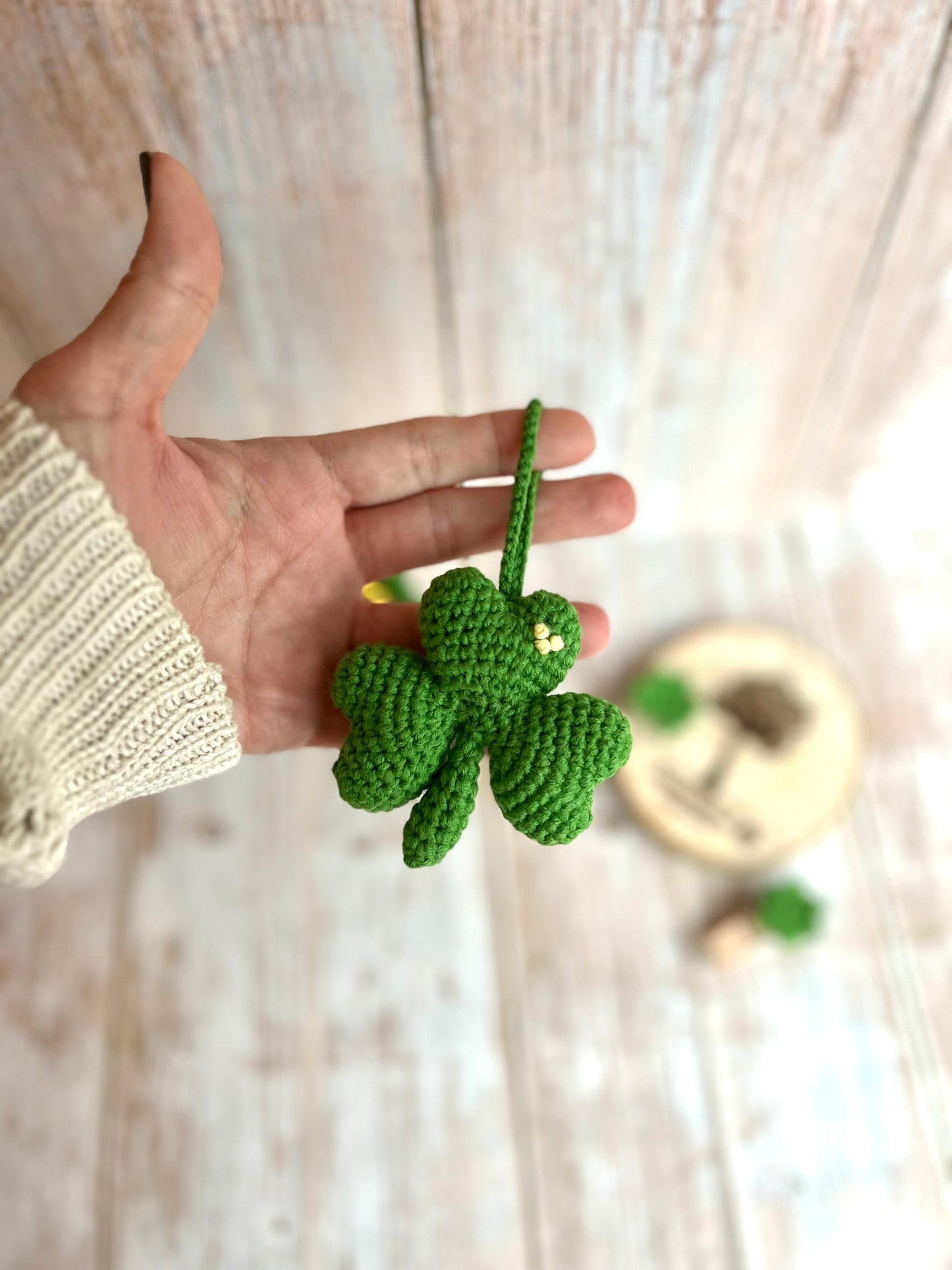 Lucky Clover Handmade Crochet Shamrock, Crocheted Shamrock Ornament – St. Patrick’s Day Decor, Handmade Four-Leaf Clover – St. Paddy’s Day Gift, Crochet Shamrock Charm – Irish Luck Decor