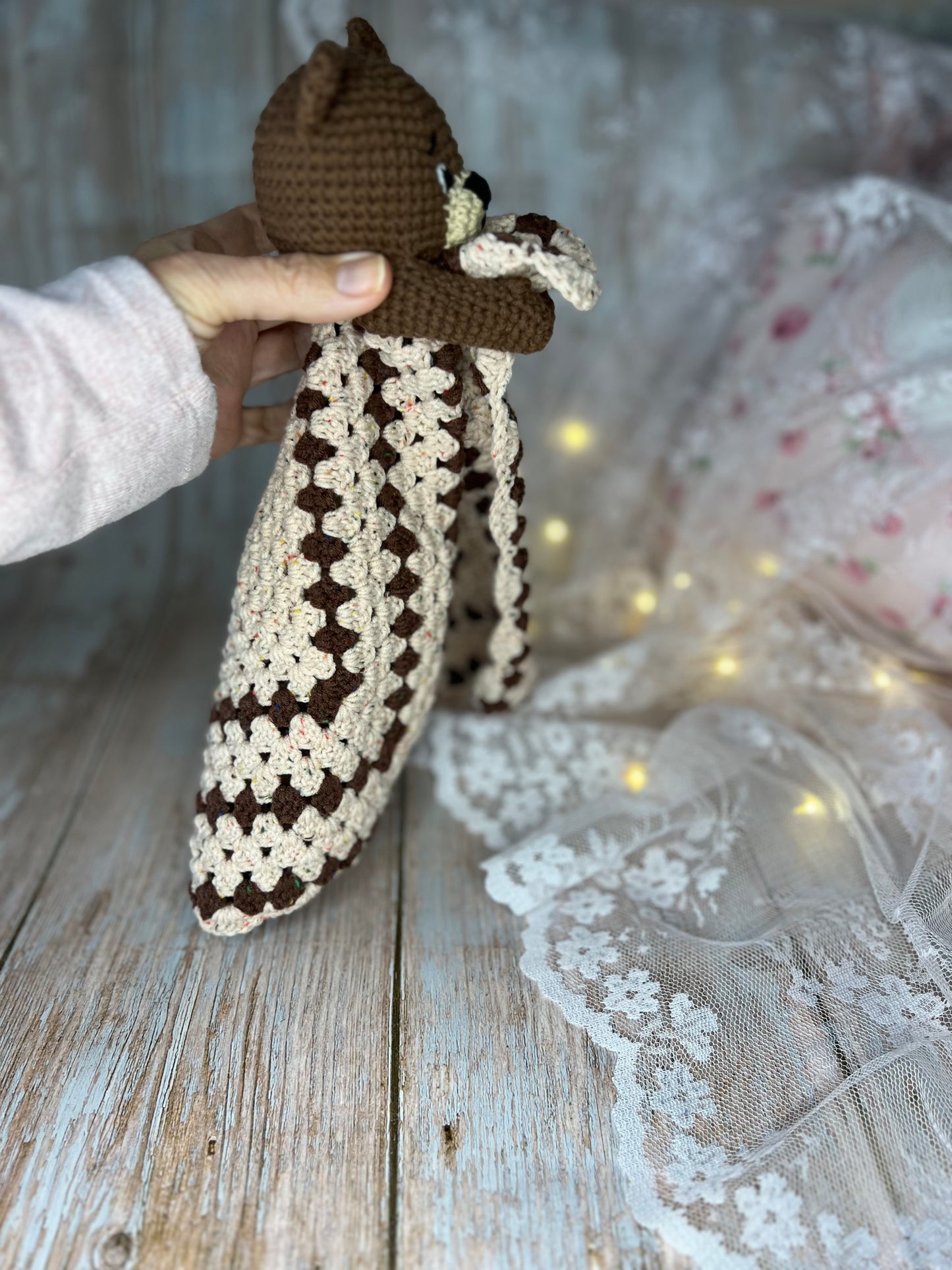 Teddy Bear Lovey Blanket, Handmade Teddy Lovey, Readymade, Handcrafted Snuggler, Handmade Toys, Custom Baby Gifts, Artisan Crochet Toys, Artisanal Baby Shower Presents