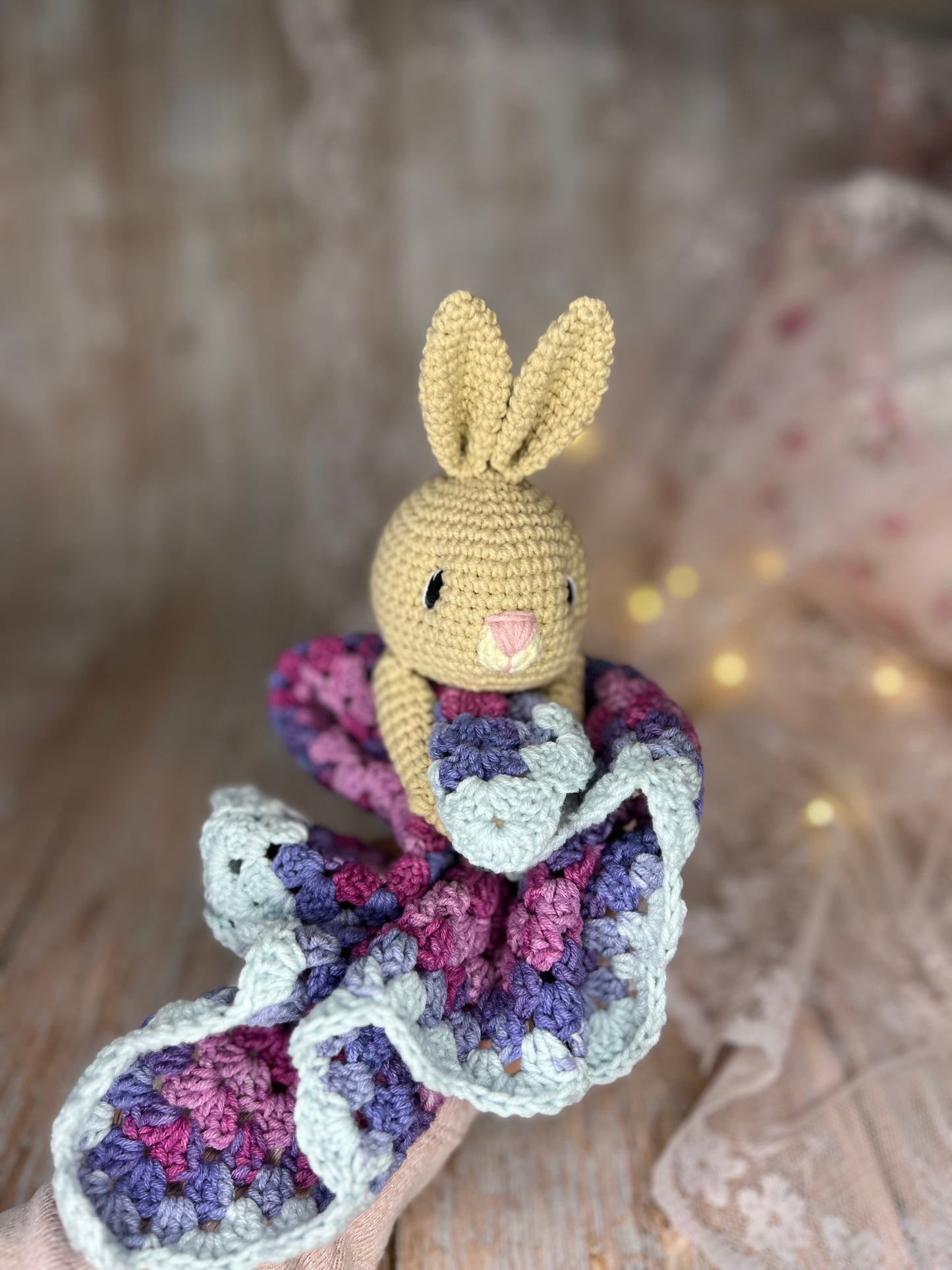 Bunny Lovey Blanket, Handmade Bunny Lovey, Readymade, Handcrafted Snuggler, Handmade Toys, Custom Baby Gifts, Artisan Crochet Toys, Artisanal Baby Shower Presents
