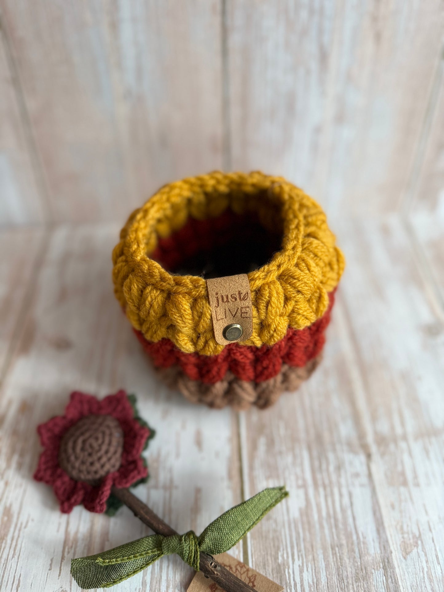 Handmade Autumn Crochet Basket – Cozy Fall Decor in Mustard, Rust & Brown, Chunky Crochet Basket – Fall Harvest Colors, Cozy Fall Storage Basket – Rustic Crochet Decor, Handcrafted Crochet Basket – Warm Autumn Tones