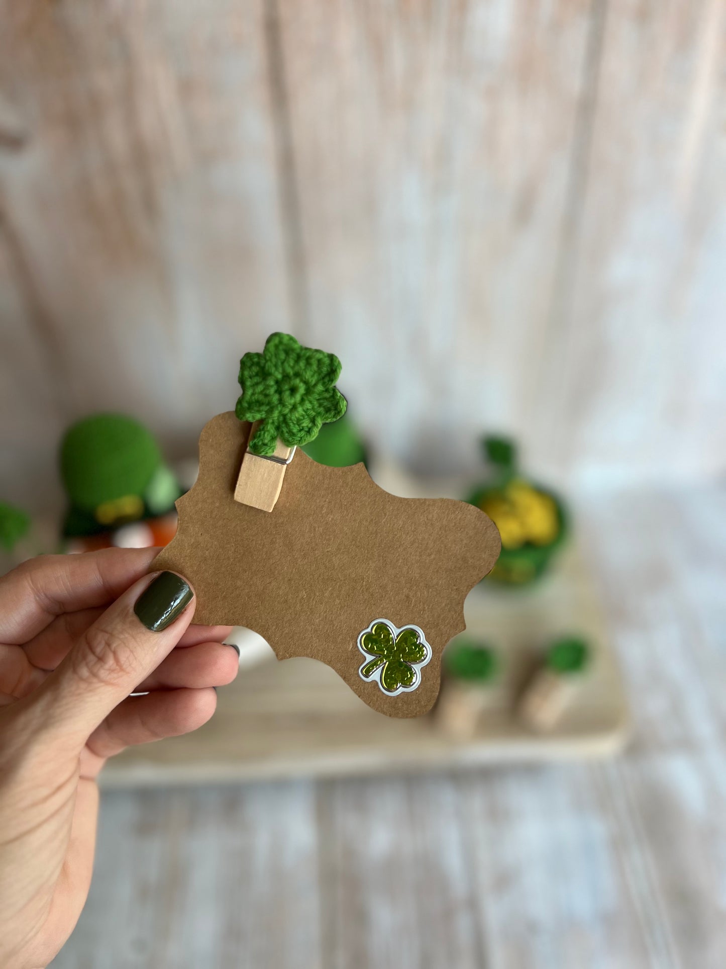 Crochet Shamrock Peg Clip with Gift Tag, Readymade, St. Patrick’s Day Gift Idea, Unique, Handmade