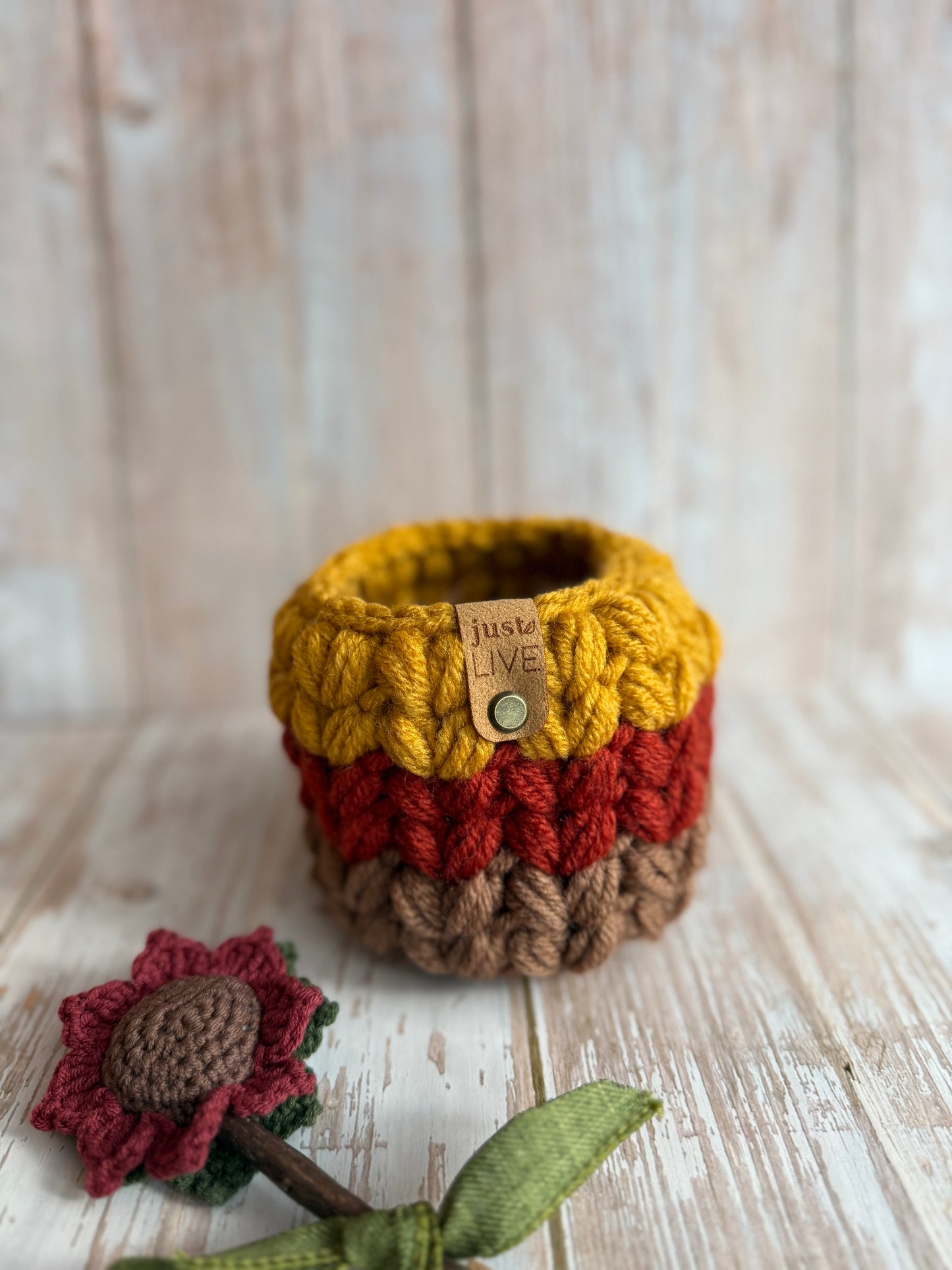 Handmade Autumn Crochet Basket – Cozy Fall Decor in Mustard, Rust & Brown, Chunky Crochet Basket – Fall Harvest Colors, Cozy Fall Storage Basket – Rustic Crochet Decor, Handcrafted Crochet Basket – Warm Autumn Tones