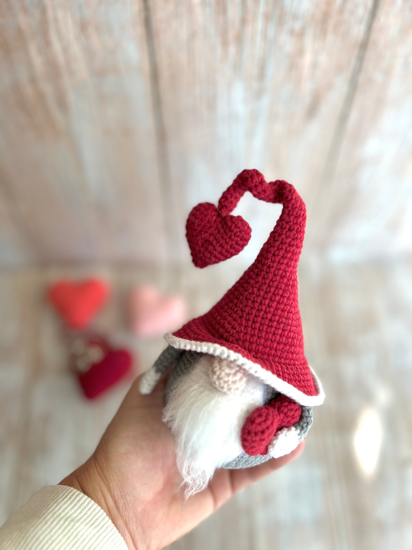 Handmade Valentine’s Gnome, Crocheted Gnome With Hearts, Unique Gift Idea, Valentine’s Day Gift, Anniversary Gift, Handmade Love