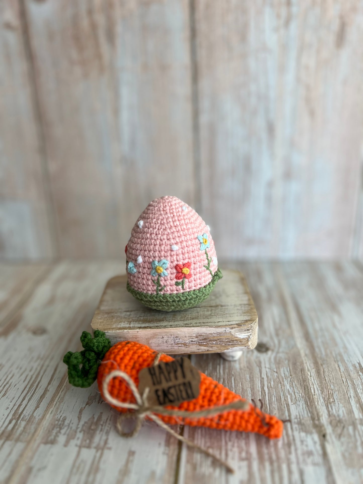 Crocheted Pink Easter Egg, Eggs With Flower Embroidery, Handmade Easter Decoration, Unique Easter Decor, Readymade