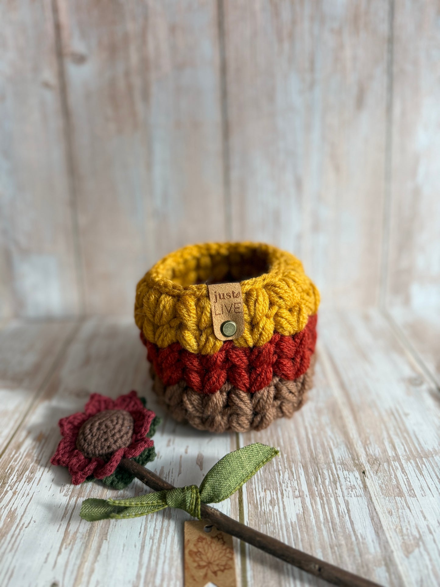 Handmade Autumn Crochet Basket – Cozy Fall Decor in Mustard, Rust & Brown, Chunky Crochet Basket – Fall Harvest Colors, Cozy Fall Storage Basket – Rustic Crochet Decor, Handcrafted Crochet Basket – Warm Autumn Tones