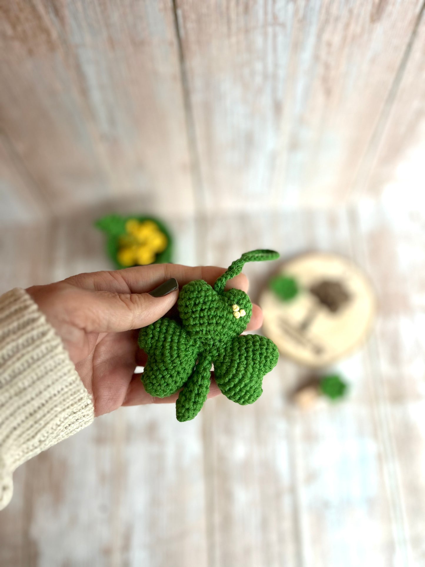 Lucky Clover Handmade Crochet Shamrock, Crocheted Shamrock Ornament – St. Patrick’s Day Decor, Handmade Four-Leaf Clover – St. Paddy’s Day Gift, Crochet Shamrock Charm – Irish Luck Decor