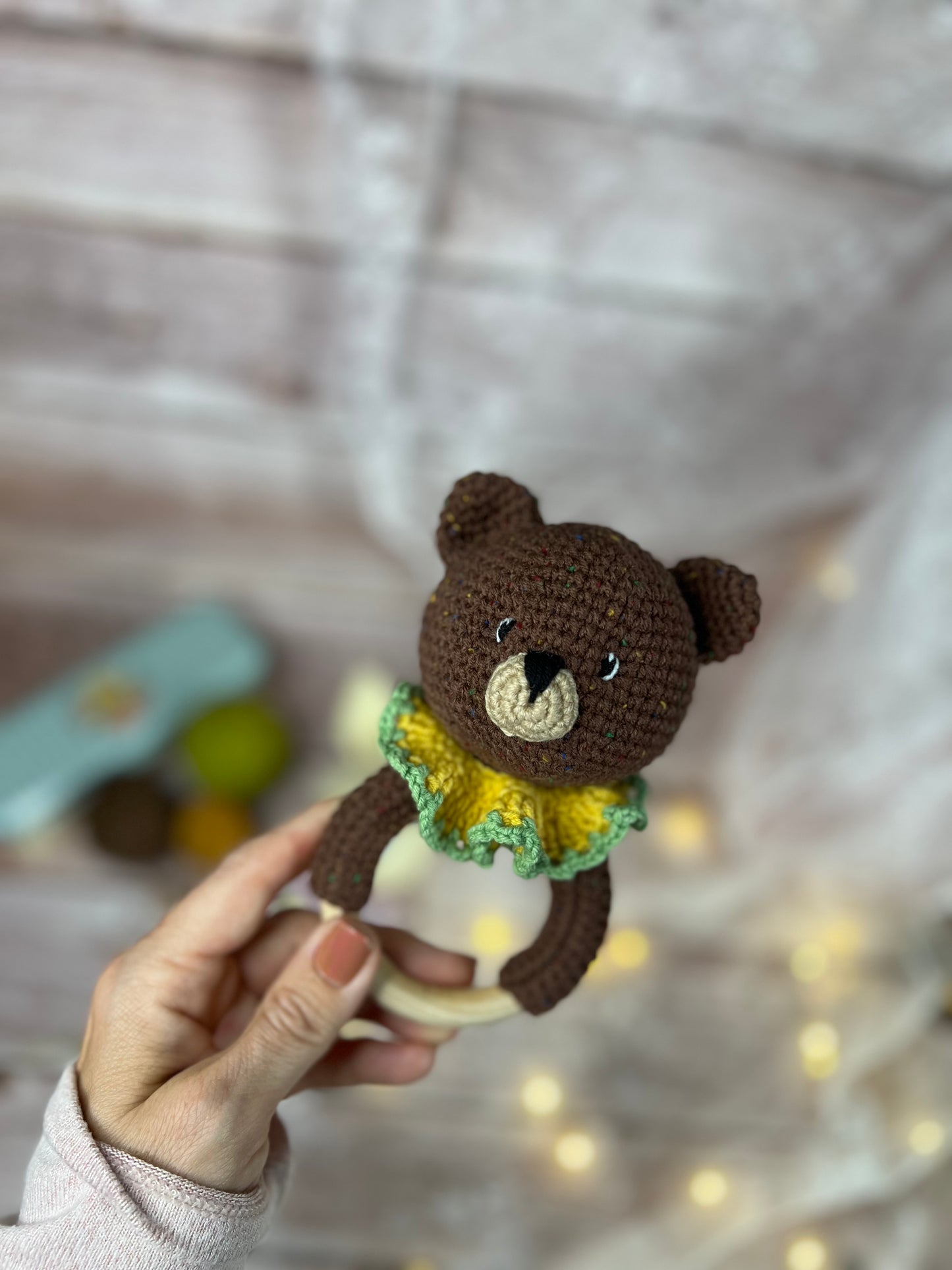 Teddy Rattle, Handmade Teddy Rattle, Readymade, Handcrafted, Handmade Toys, Custom Baby Gifts, Artisan Crochet Toys, Artisanal Baby Shower Presents