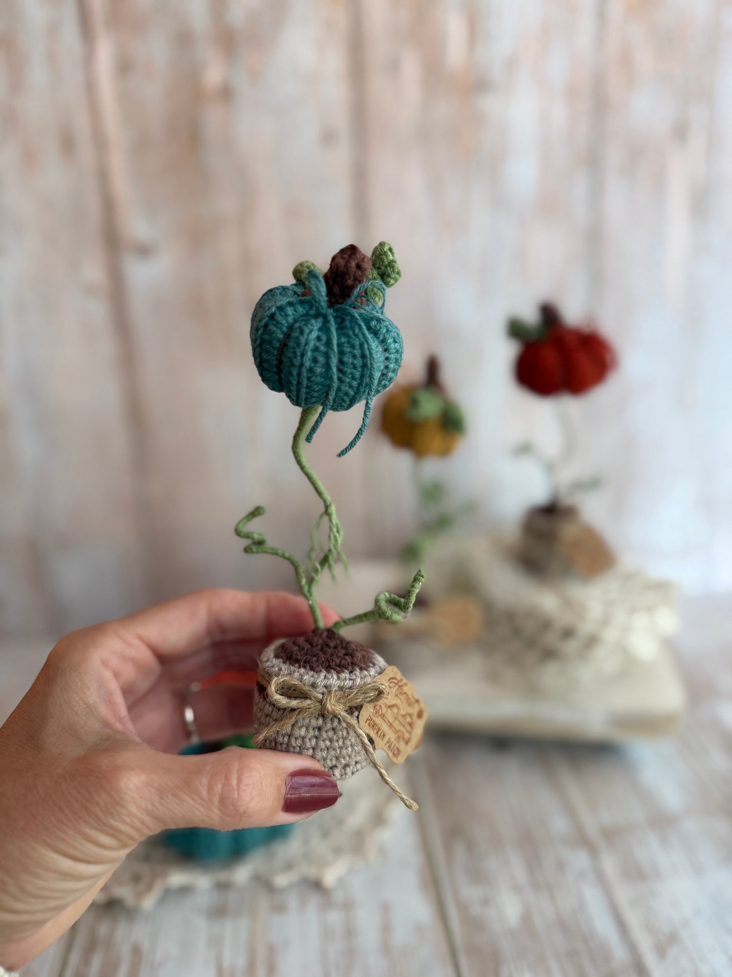 Crochet Pumpkin Plant in Pot, Fall Home Decor, Autumn Decoration, Mini Pumpkin Plant Crochet Decoration, Rustic Crochet Pumpkin in Pot, Handmade Fall Pumpkin Pot Accent, Crochet Pumpkin Farmhouse Style