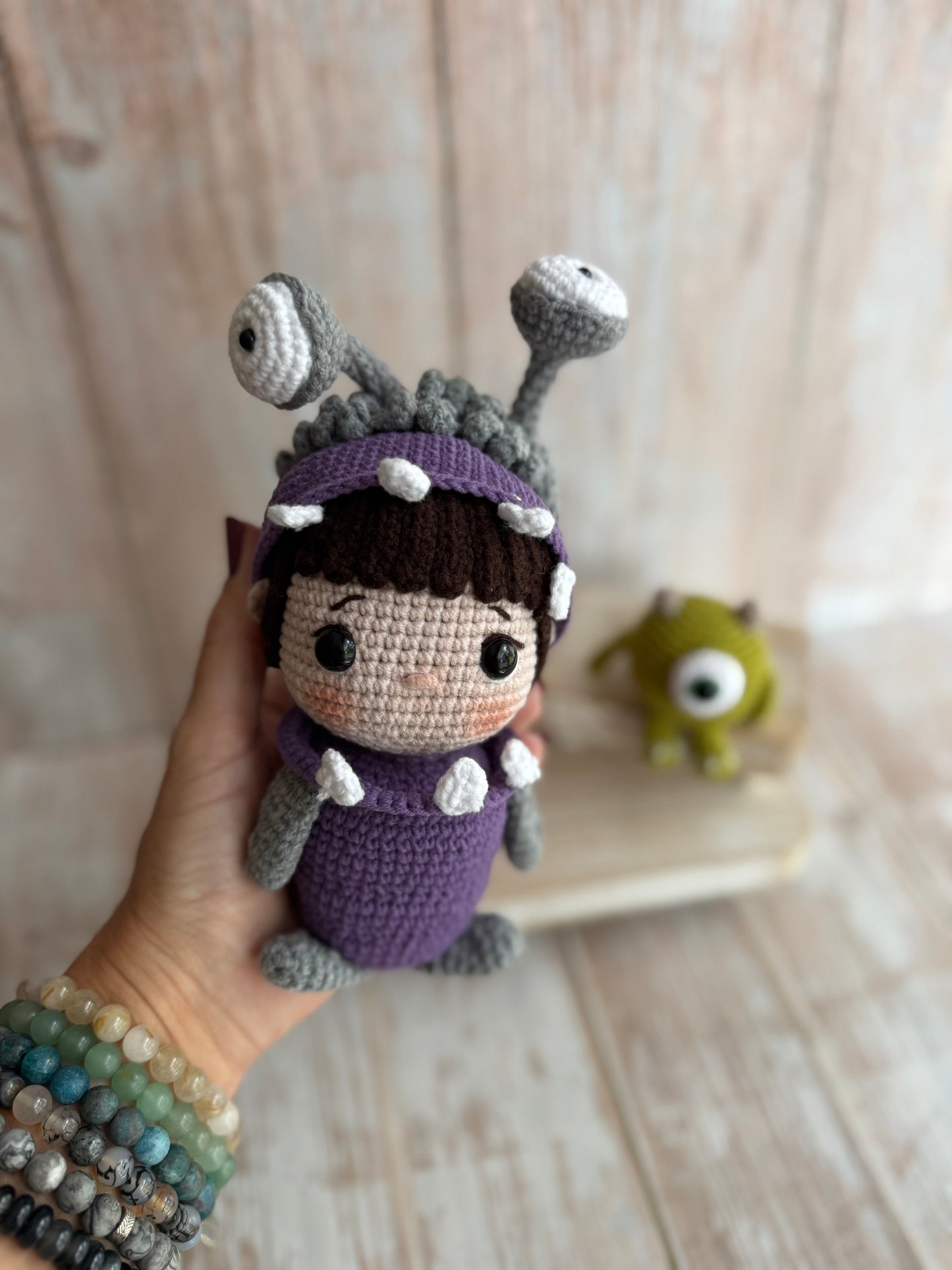 Little Boo in Monster Costume – Hand-Crocheted Amigurumi Doll, Monster Boo – Adorable Hand-Crocheted Doll, Boo in Disguise – Handmade Crochet Collectible, Unique Gift Idea, Birthday Gift