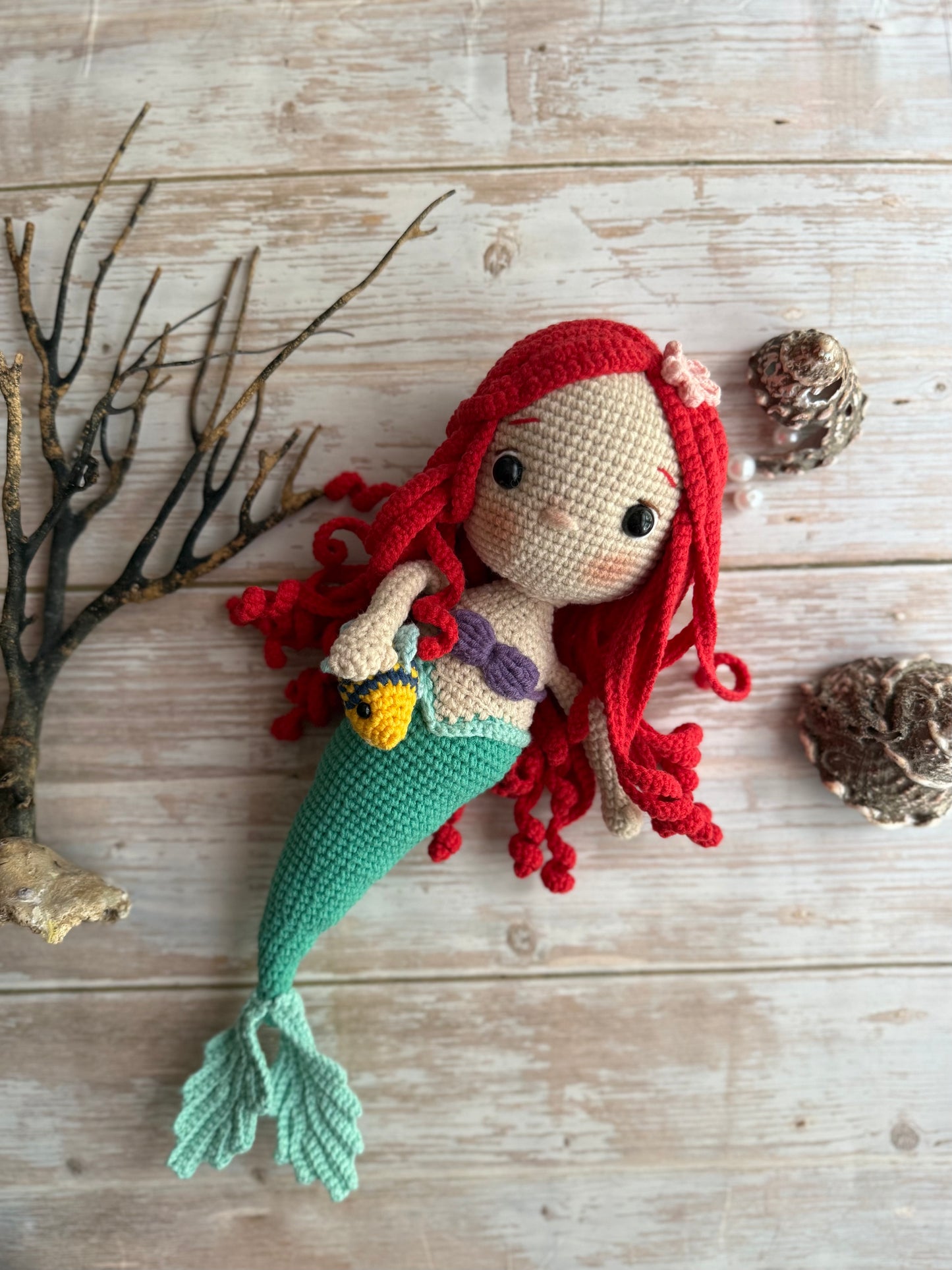 Little Mermaid Ariel & Flounder Crochet Doll Set, Crochet Mermaid Doll, Kids & Nursery Decor, Amigurumi Crochet Gift for Girls & Collectors, Unique Gift