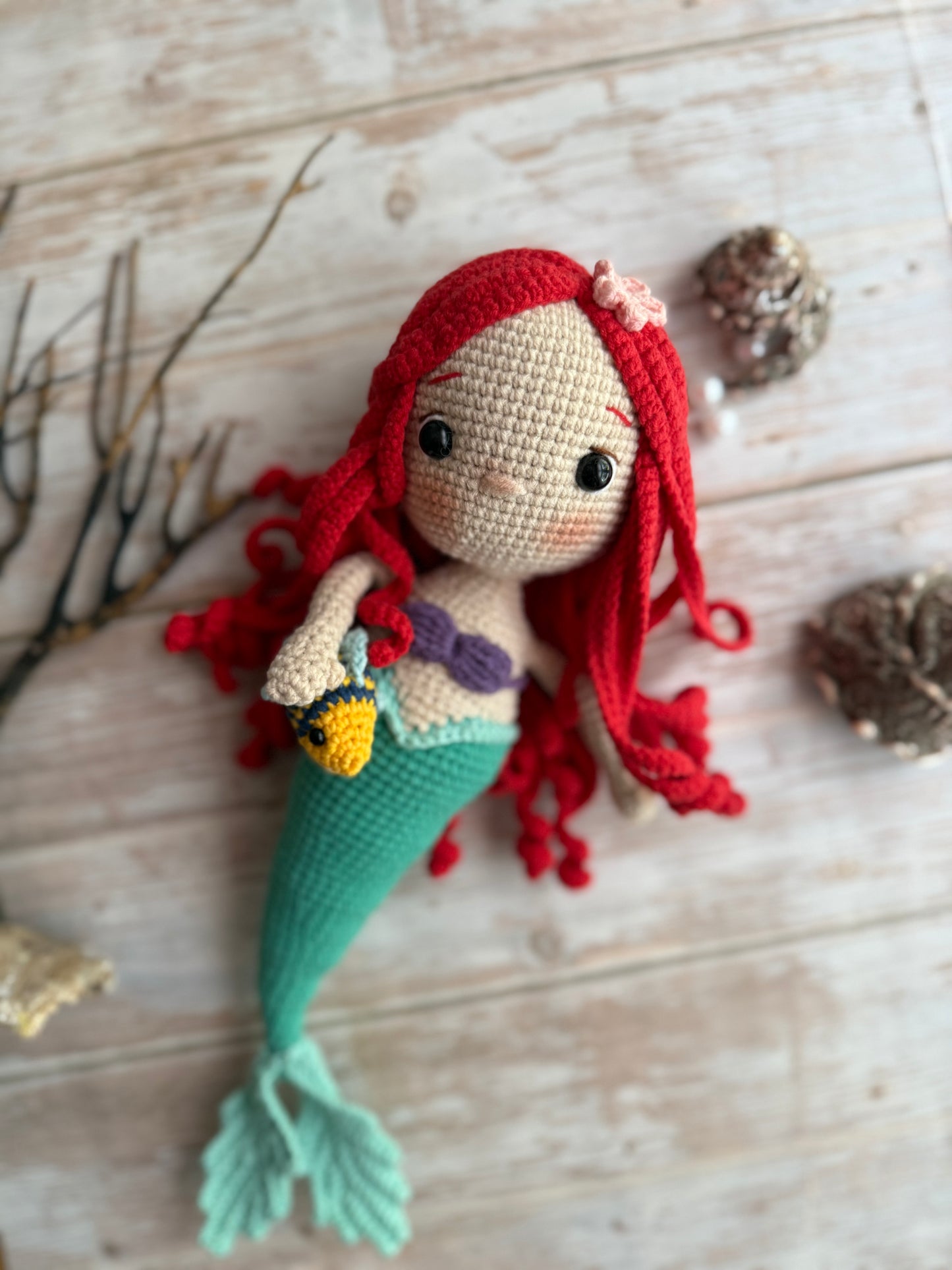 Little Mermaid Ariel & Flounder Crochet Doll Set, Crochet Mermaid Doll, Kids & Nursery Decor, Amigurumi Crochet Gift for Girls & Collectors, Unique Gift