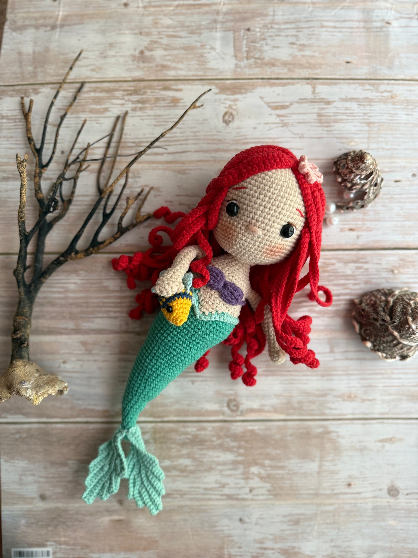 Little Mermaid Ariel & Flounder Crochet Doll Set, Crochet Mermaid Doll, Kids & Nursery Decor, Amigurumi Crochet Gift for Girls & Collectors, Unique Gift