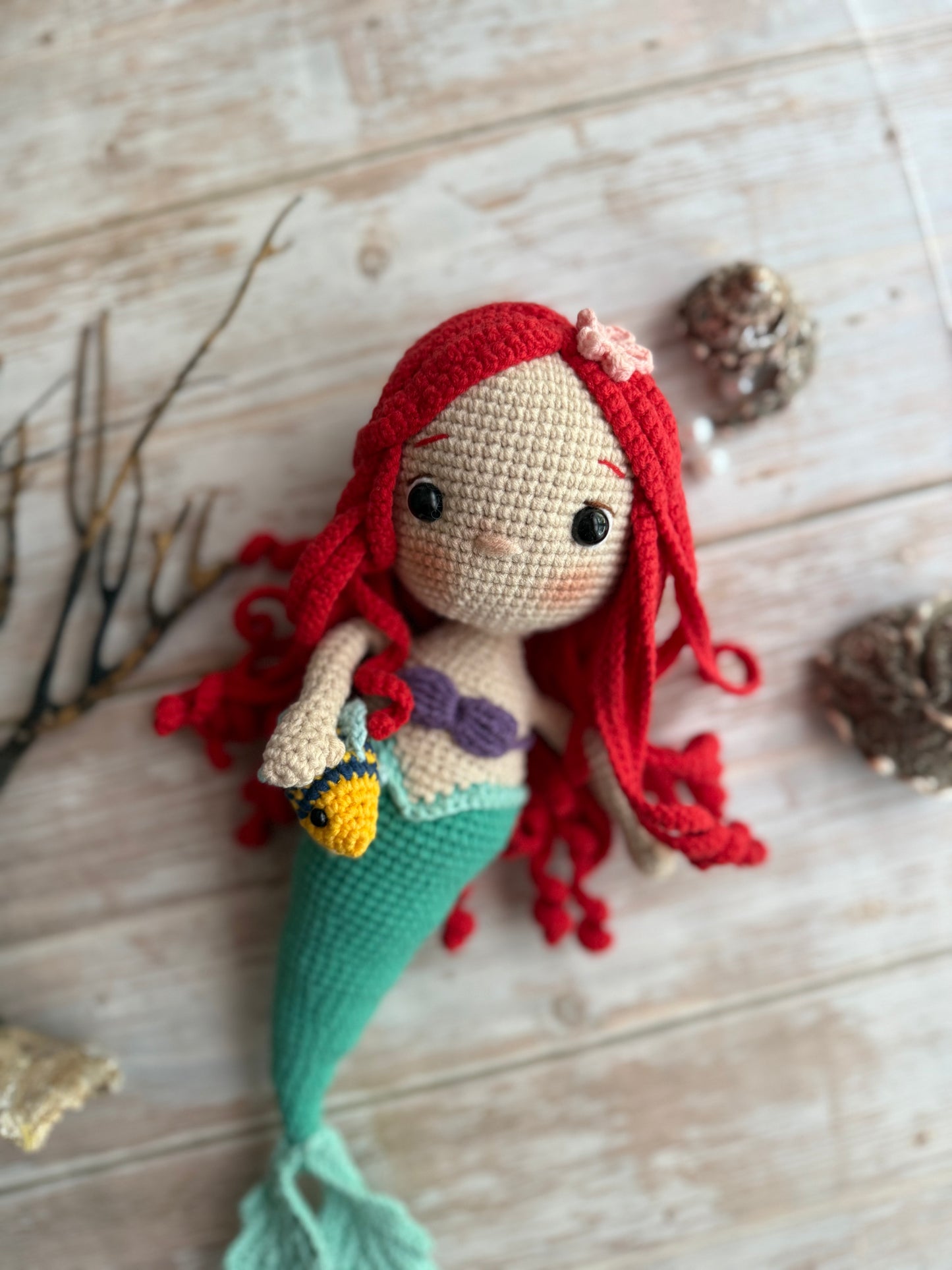 Little Mermaid Ariel & Flounder Crochet Doll Set, Crochet Mermaid Doll, Kids & Nursery Decor, Amigurumi Crochet Gift for Girls & Collectors, Unique Gift