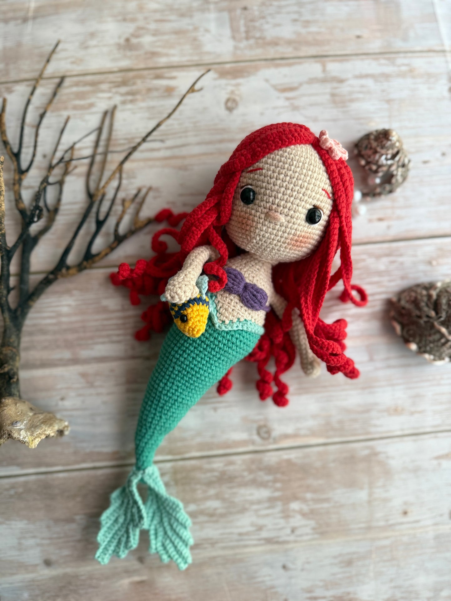 Little Mermaid Ariel & Flounder Crochet Doll Set, Crochet Mermaid Doll, Kids & Nursery Decor, Amigurumi Crochet Gift for Girls & Collectors, Unique Gift