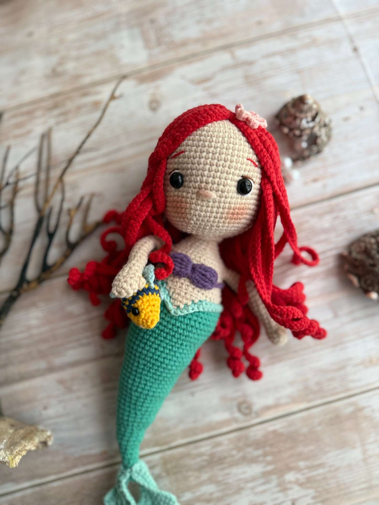 Little Mermaid Ariel & Flounder Crochet Doll Set, Crochet Mermaid Doll, Kids & Nursery Decor, Amigurumi Crochet Gift for Girls & Collectors, Unique Gift