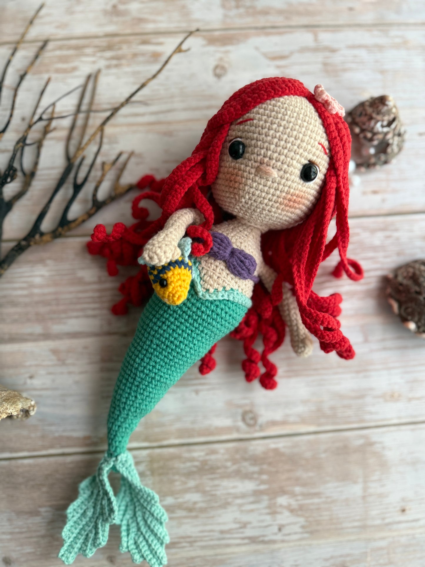 Little Mermaid Ariel & Flounder Crochet Doll Set, Crochet Mermaid Doll, Kids & Nursery Decor, Amigurumi Crochet Gift for Girls & Collectors, Unique Gift