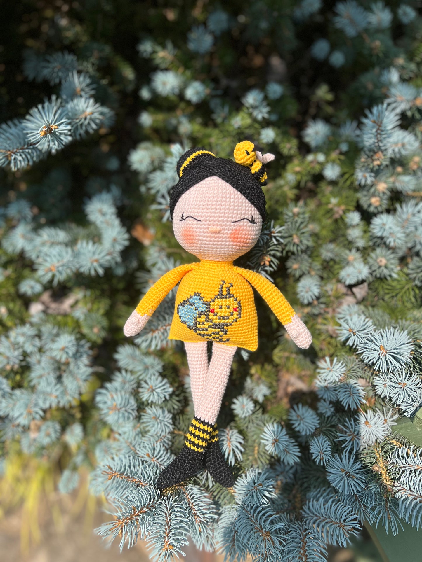Bee Lover Crochet Doll, Amigurumi, Handmade Knitted, Ready Made, Kids Gifts, Unique Nursery Decor