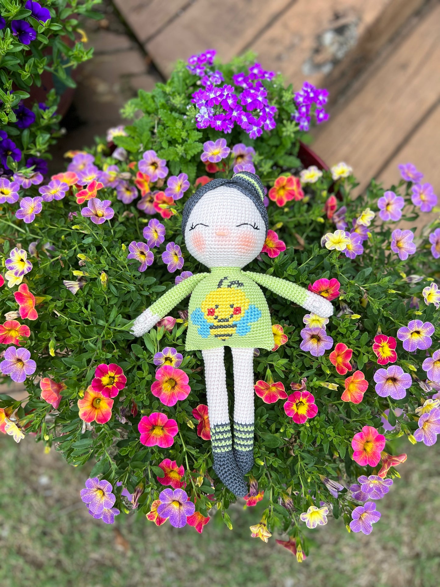 Bee Lover Crochet Doll, Amigurumi, Handmade Knitted, Ready Made, Kids Gifts, Unique Nursery Decor