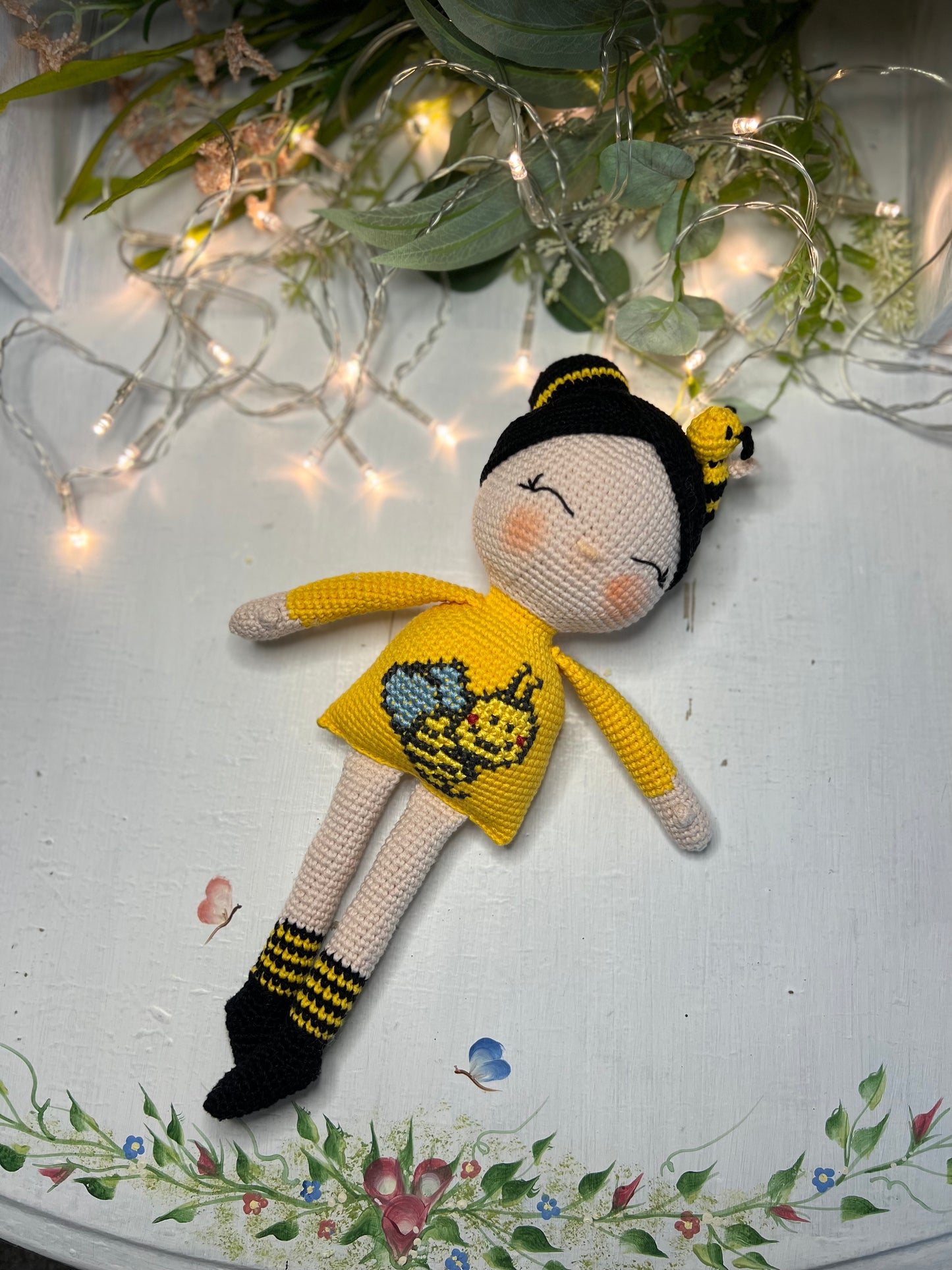 Bee Lover Crochet Doll, Amigurumi, Handmade Knitted, Ready Made, Kids Gifts, Unique Nursery Decor