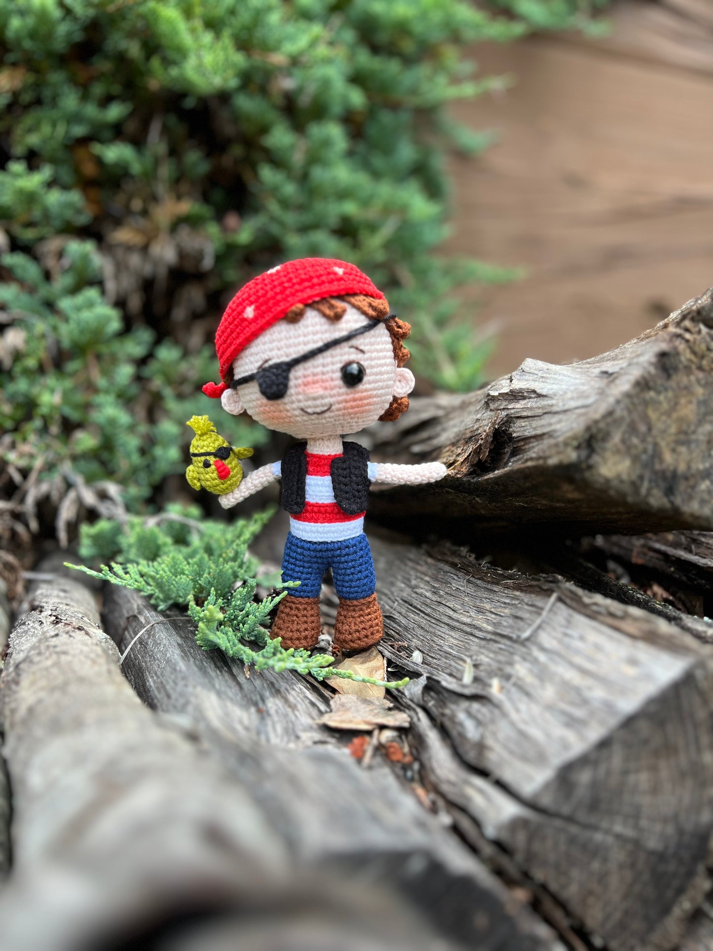 Pirate Boy Plush Doll, Amigurumi Crochet Doll, Handmade Knitted, Ready Made, Unique Collectible Doll, Kids Gifts, Limited Edition Baby Dolls, Collectible Handmade Plushies