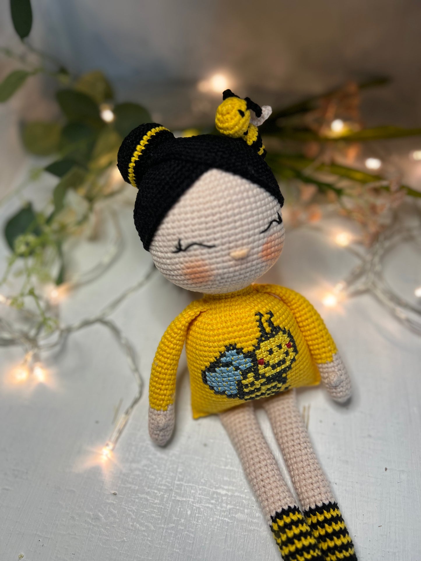 Bee Lover Crochet Doll, Amigurumi, Handmade Knitted, Ready Made, Kids Gifts, Unique Nursery Decor