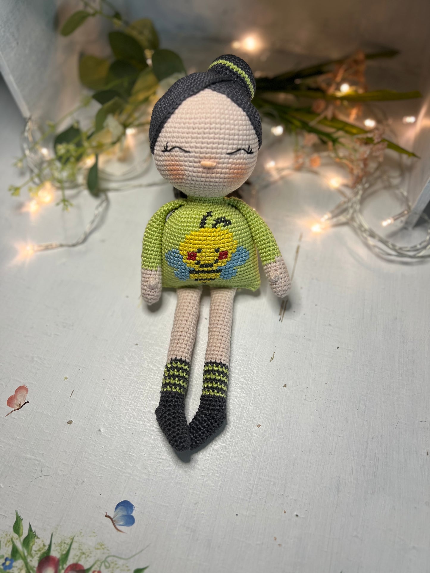 Bee Lover Crochet Doll, Amigurumi, Handmade Knitted, Ready Made, Kids Gifts, Unique Nursery Decor