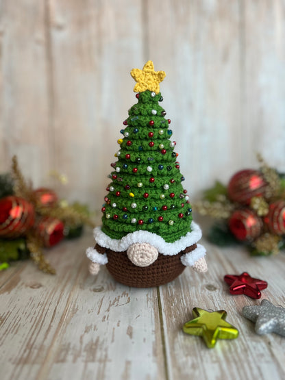 Christmas Tree Gnome with Ornaments and Star Topper, Unique Holiday Decor, Handmade Christmas Tree