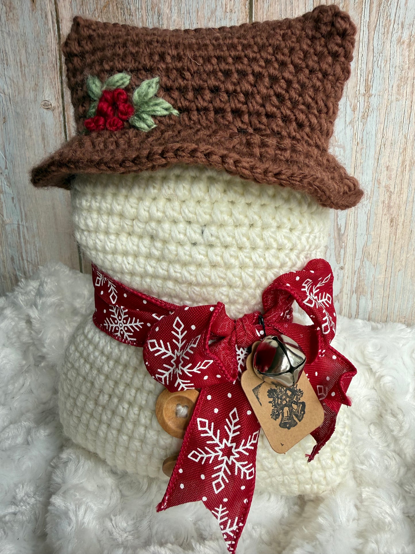 Cozy Crochet Snowman With Hat, Handmade Winter Snowman Decor Crochet Edition, Rustic Crochet Snowman With Scarf, Holiday Crochet Snowman Collectible Winter Decor, Festive Crochet Snowman Unique Handmade Decor