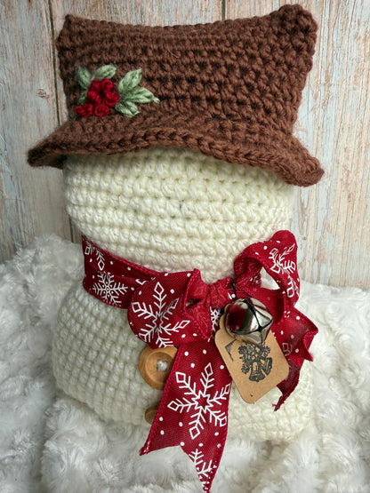 Cozy Crochet Snowman With Hat, Handmade Winter Snowman Decor Crochet Edition, Rustic Crochet Snowman With Scarf, Holiday Crochet Snowman Collectible Winter Decor, Festive Crochet Snowman Unique Handmade Decor
