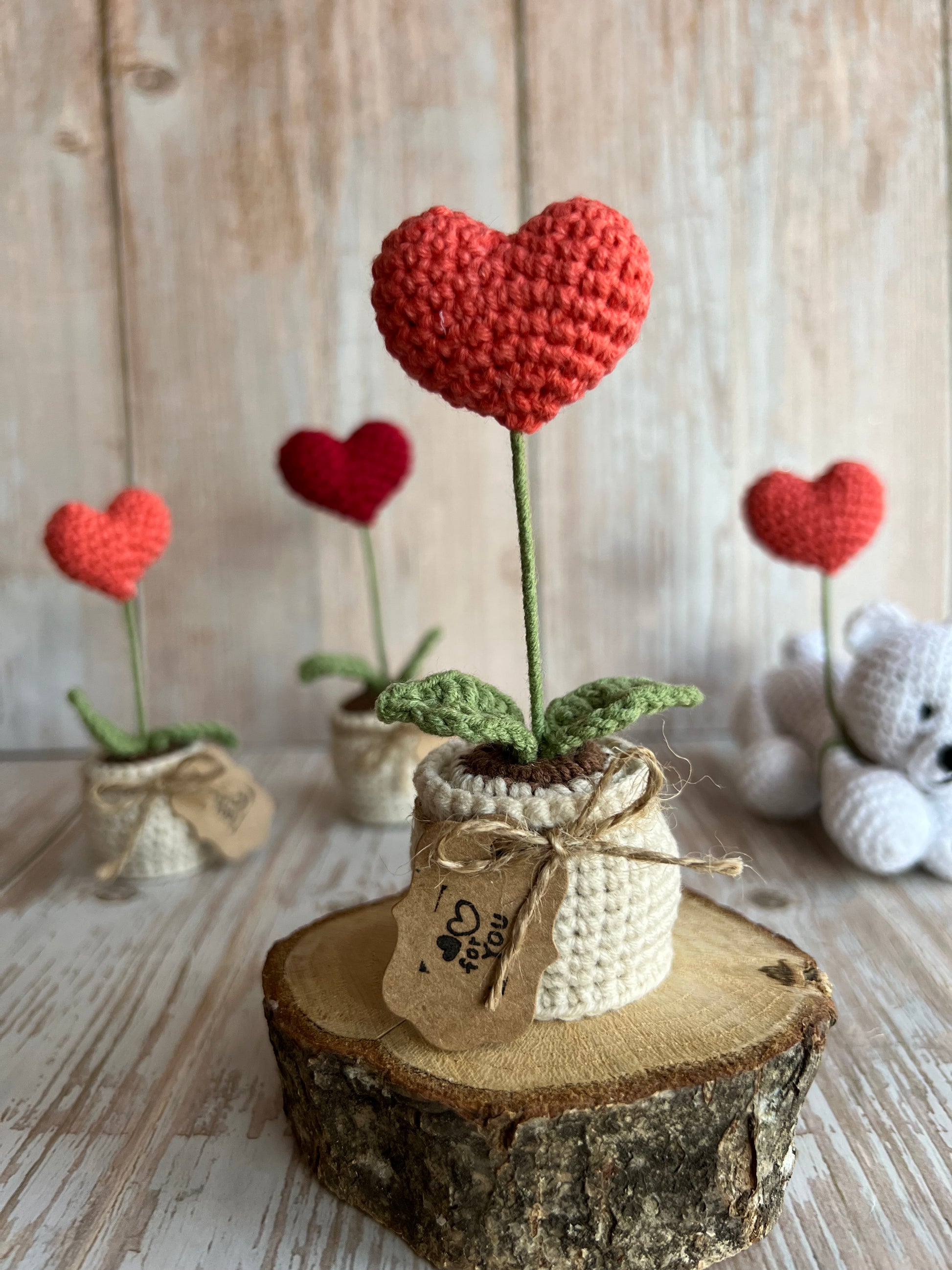 crochet plant hanger red heart Handmade Crochet Heart in a Pot – Perfect Valentine's Gift, Mother's D – Distantland
