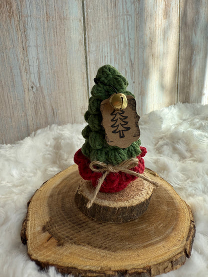 Handmade Crochet Christmas Tree Decor, Mini Crochet Christmas Tree Ornament Rustic Holiday Decor, Crocheted Holiday Tree Perfect for Shelves or Tabletop Display, Rustic Crochet Christmas Tree with Bell Accent, Miniature Crochet Christmas Tree