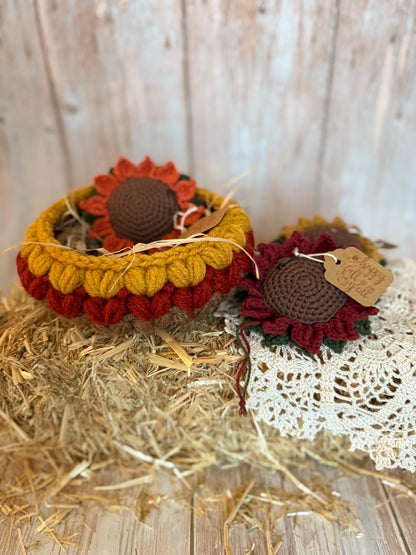 Handmade Autumn Crochet Basket – Cozy Fall Decor in Mustard, Rust & Brown, Chunky Crochet Basket – Fall Harvest Colors, Cozy Fall Storage Basket – Rustic Crochet Decor, Handcrafted Crochet Basket – Warm Autumn Tones