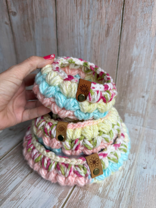 Pastel Chunky Crochet Baskets, Colorful Handmade Crochet Baskets – Cozy Home Decor, Soft & Sturdy Crochet Nesting Baskets – Pastel Edition, Handmade Chunky Crochet Baskets – Available in Three Sizes