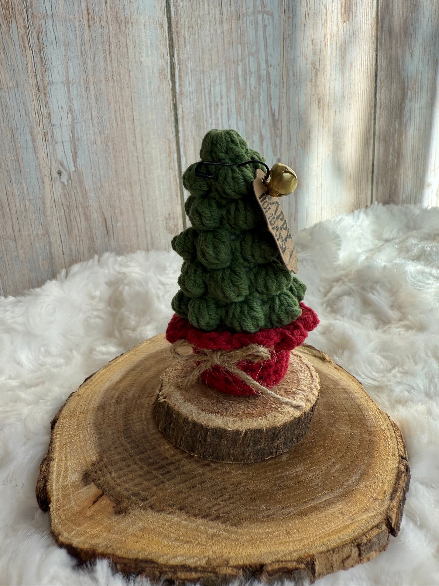 Handmade Crochet Christmas Tree Decor, Mini Crochet Christmas Tree Ornament Rustic Holiday Decor, Crocheted Holiday Tree Perfect for Shelves or Tabletop Display, Rustic Crochet Christmas Tree with Bell Accent, Miniature Crochet Christmas Tree
