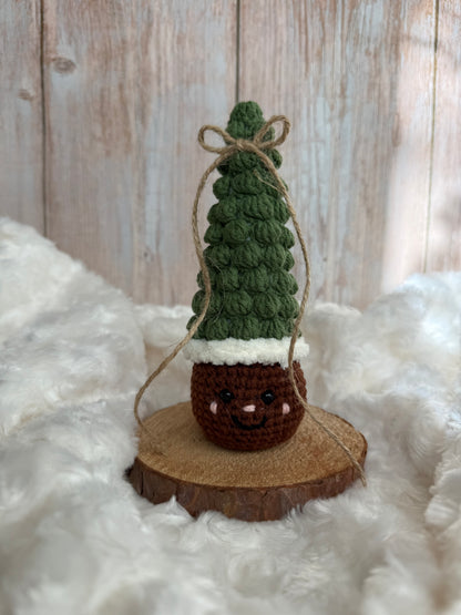 Crocheted Whimsical Christmas Tree Ornament, Smiley Whimsical Tree – Handmade Holiday Decor, Crochet Christmas Tree, Happy Whimsical Tree – Rustic Holiday Decoration, Handmade Crochet Tree – Cozy Farmhouse Christmas Decor