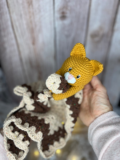 Kitty Lovey Blanket, Handmade Kitty Lovey, Readymade, Handcrafted Snuggler, Handmade Toys, Custom Baby Gifts, Artisan Crochet Toys, Artisanal Baby Shower Presents