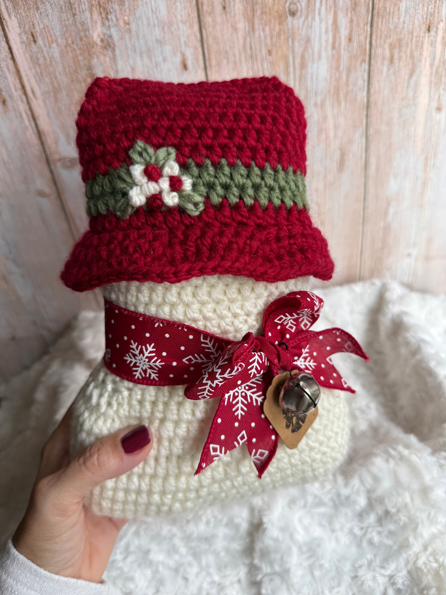 Cozy Crochet Snowman With Hat, Handmade Winter Snowman Decor Crochet Edition, Rustic Crochet Snowman With Scarf, Holiday Crochet Snowman Collectible Winter Decor, Festive Crochet Snowman Unique Handmade Decor