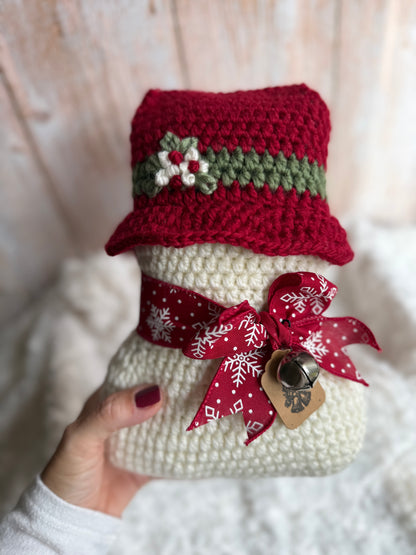 Cozy Crochet Snowman With Hat, Handmade Winter Snowman Decor Crochet Edition, Rustic Crochet Snowman With Scarf, Holiday Crochet Snowman Collectible Winter Decor, Festive Crochet Snowman Unique Handmade Decor