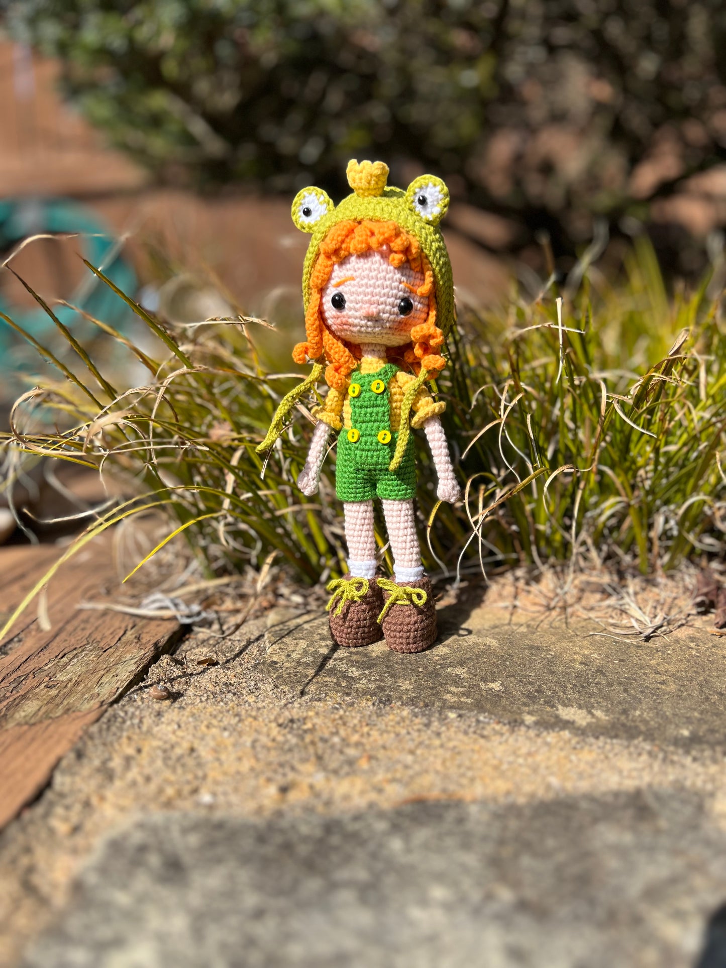 Tiny Girl With A Frog Hat Amigurumi Crochet Doll, Handmade Knitted, Ready Made,  Kids Gifts, Artisan Doll, Collectible Handmade Plushies, Unique Nursery Decor