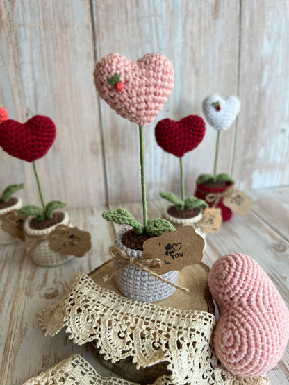 Handmade Crochet Heart in a Pot – Perfect Valentine’s Gift, Hand Crafted, Readymade, Unique Gift, Embroidered Heart, Anniversary Gift