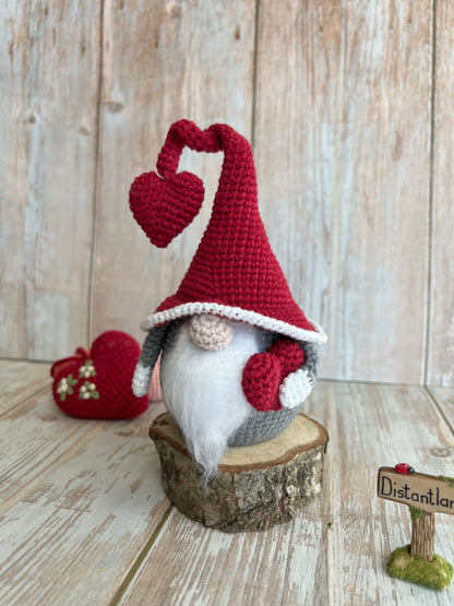 Handmade Valentine’s Gnome, Crocheted Gnome With Hearts, Unique Gift Idea, Valentine’s Day Gift, Anniversary Gift, Handmade Love